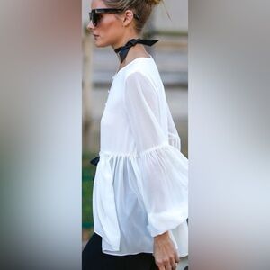 Peplum Empire Waist Blouse Shear Cream XS Shear